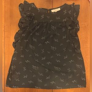 LOFT Dark Green Ruffle Sleeve Blouse with Floral Print